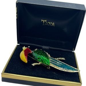 Tacoa Large Exotic Toucan Bird Pin - Colorful With Rhinestones vintage brooch